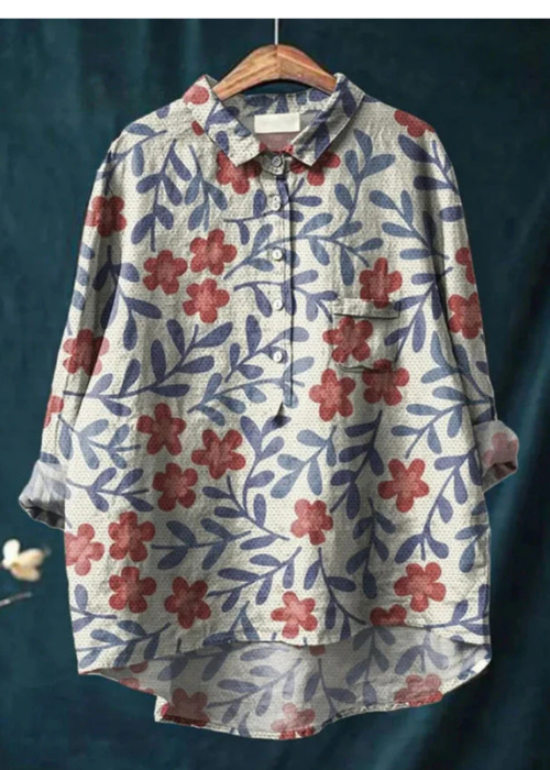 Clara | Bluse aus Leinen-Baumwolle mit Blumenprint
